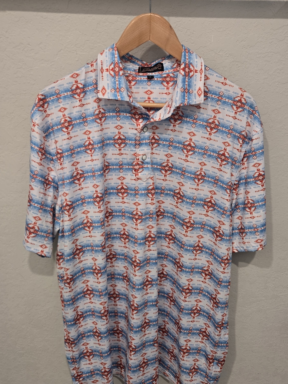 Rafter C Printed Short-Sleeve Polo Shirt - White, Blue & Red